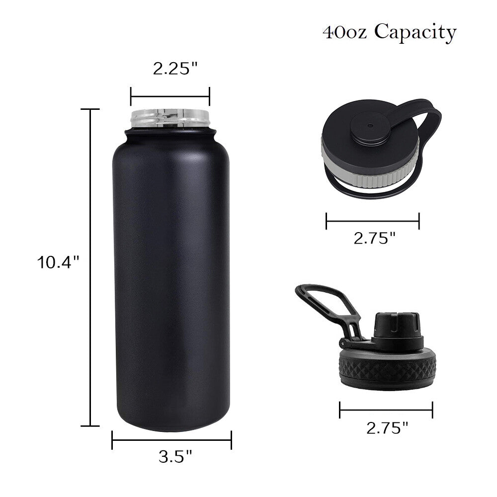 Water Bottle Stainless Steel Vacuum Double Wall Insulation Sport Wide Mouth 40 Oz 