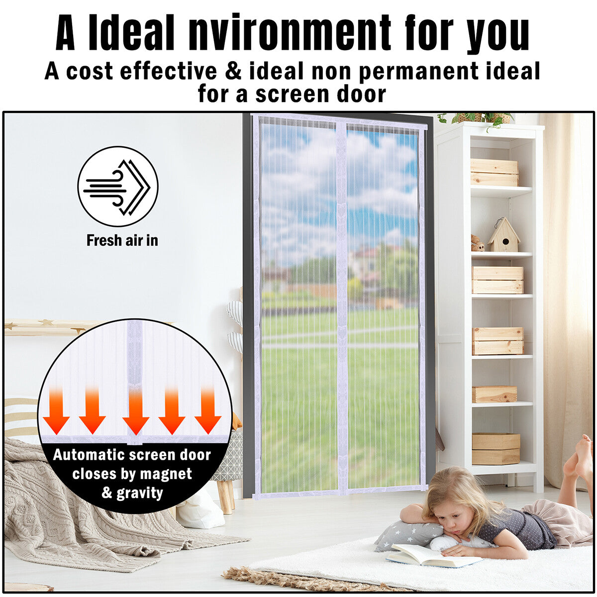 Magnetic Screen Door Mesh Curtain Heavy Duty Mosquito Net Bug Hands Free Closer