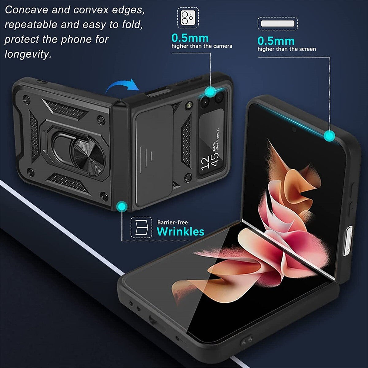 Shockproof Case For Samsung Galaxy Z Flip6 Flip5 4 Case Shockproof Stand Slide Camera Ring Cover