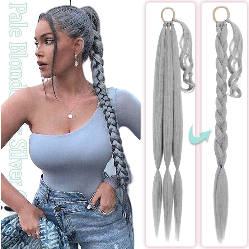Natural as Human Braids Ponytail Wrap Bubble Thick Braiding Hair Extensions 34In