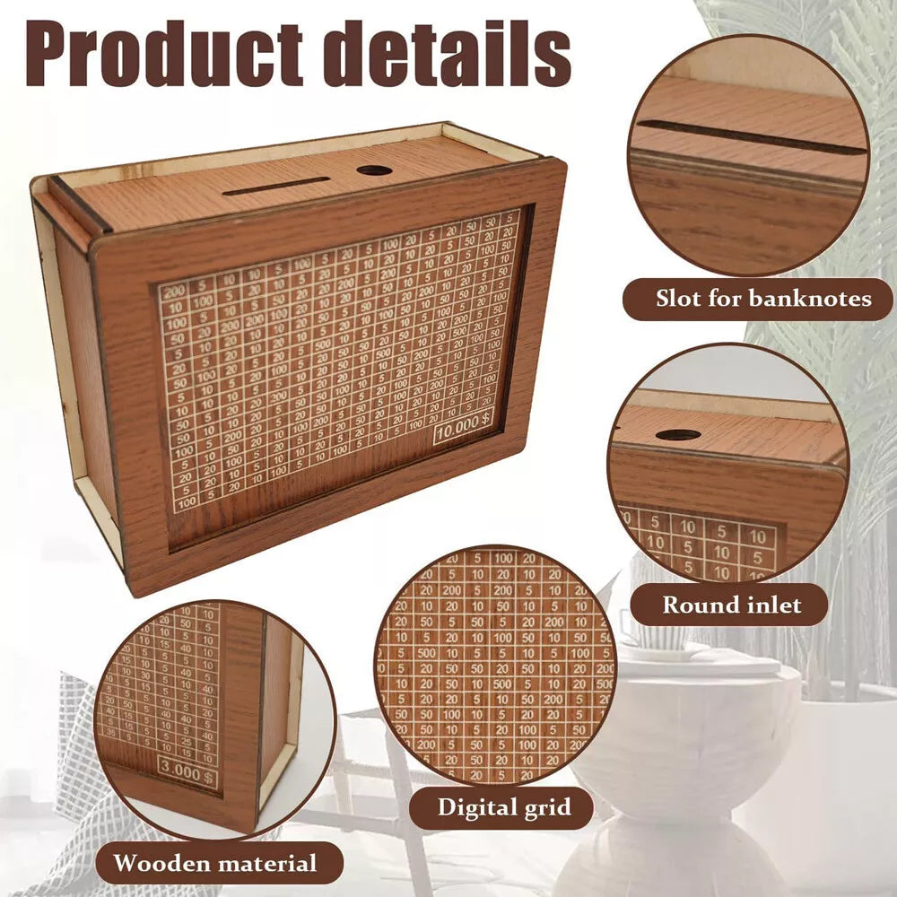  Wooden Savings Box Wooden Cash Cash Vault Saver Money Saving Box with Countdown