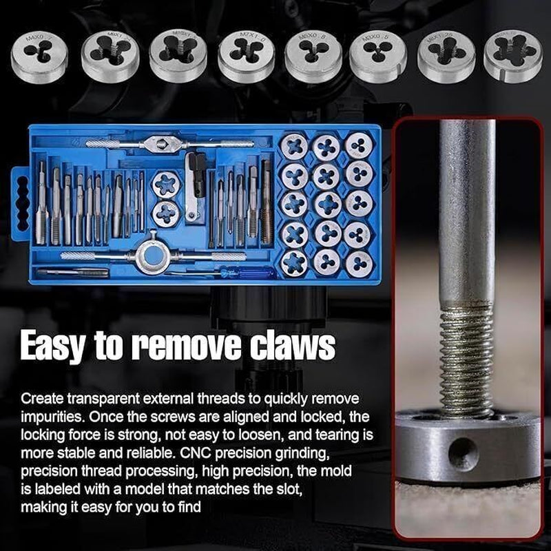 40PCS Metric Tap and Die Set M3–M12 – Thread Repair & Cutting Tool Kit