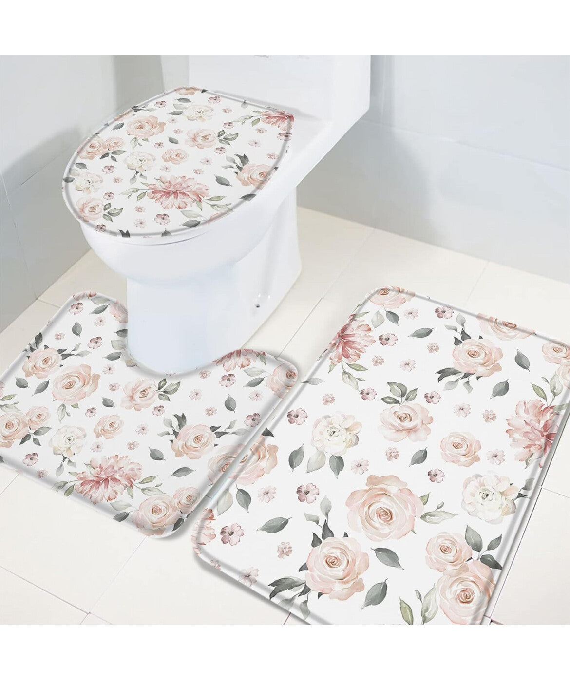 Bathroom Rugs Sets 3 Piece with Toilet Cover U Shaped Toilet Rug