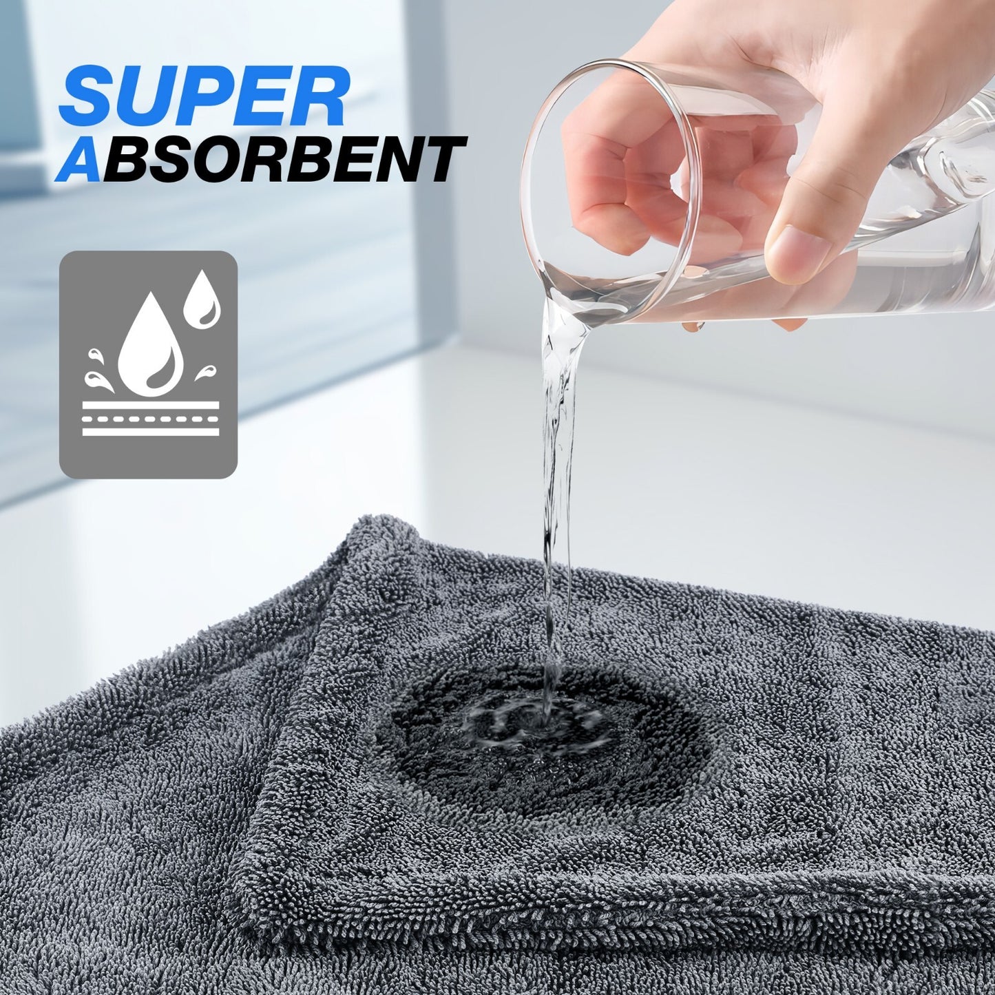 Car Wash Microfiber Drying Towel Water Drying Towel Dark Gray 1500GSM 24X36''
