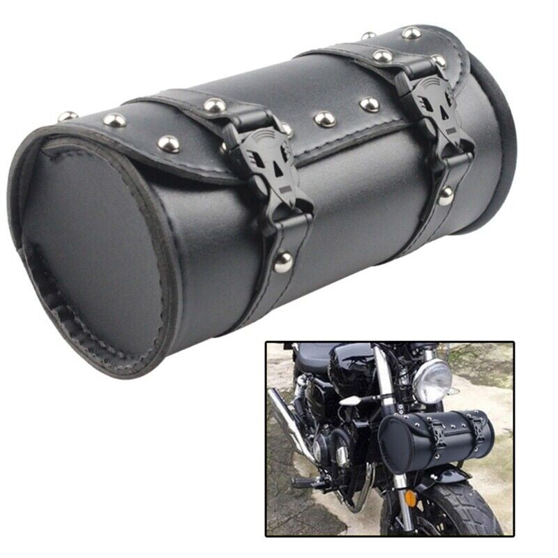 Tool Bag Saddlebag Storage Motorcycle Front Fork Pouch Luggage Handlebar Leather