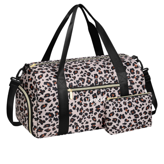 Sports Duffle Bag Gym Bag Leopard Print Duffle Bag with Shoe Compartment Waterproof