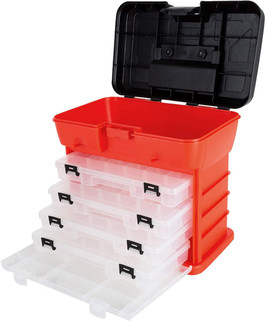  Portable Multipurpose Storage Tool Box With Main Top Compartment and 4 Removable Multi-Compartment Trays