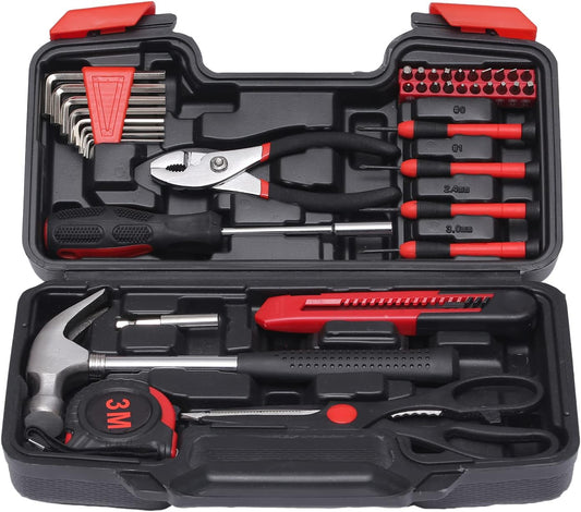 39-Piece Household Tools Kit Small Basic Home Tool Set with Plastic Toolbox