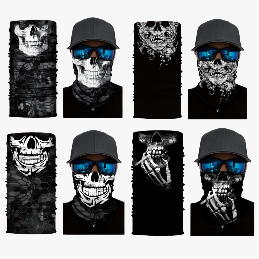 8PCS Scarves Bandanas Skull Design Face Tube Black Headband,Multi Function Hat Scarf Ski Mask