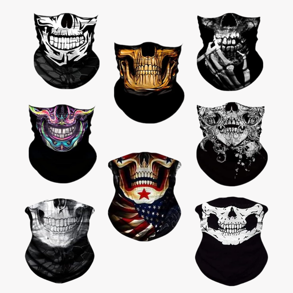 8PCS Scarves Bandanas Skull Design Face Tube Black Headband,Multi Function Hat Scarf Ski Mask