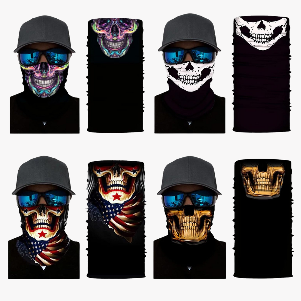 8PCS Scarves Bandanas Skull Design Face Tube Black Headband,Multi Function Hat Scarf Ski Mask