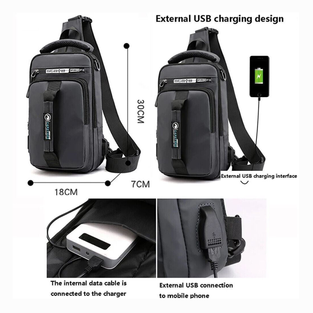 Crossbody Bag Anti-Theft Men'S Sling Crossbody Bag Chest Shoulder Messenger Backpack w/ USB Port