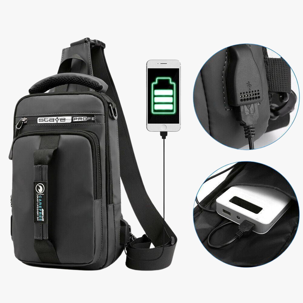 Crossbody Bag Anti-Theft Men'S Sling Crossbody Bag Chest Shoulder Messenger Backpack w/ USB Port