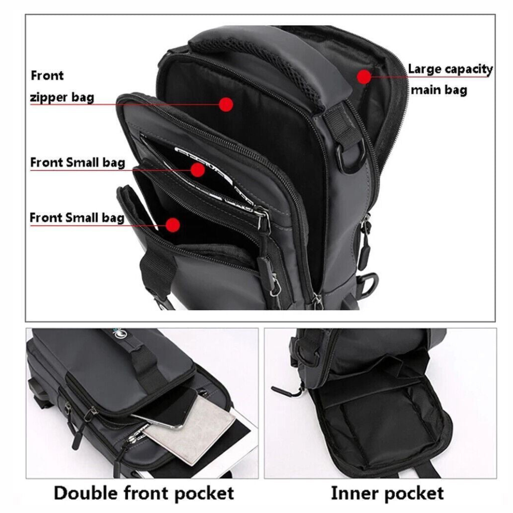 Crossbody Bag Anti-Theft Men'S Sling Crossbody Bag Chest Shoulder Messenger Backpack w/ USB Port