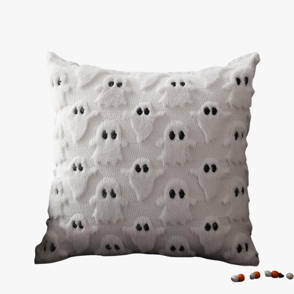 Set of 2 White Ghost Throw Pillow Cases Halloween Pillow Covers  Soft Plush Faux Fur Wool Couch Cushion Case for Chair Sofa Bedroom Living Room18x18 inch