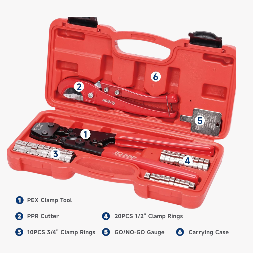 PEX Pipe Clamp Crimping Tool Kit Cinch Crimper Tool for Stainless Steel Clamps from 3/8-inch to 1-inch