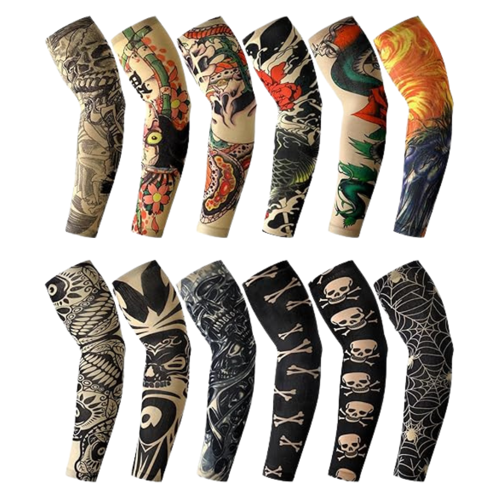 12 Pieces Cool Tattoo Sleeves Set Fake Arm Sleeves Cover Soft Elasticity Arm Protection 