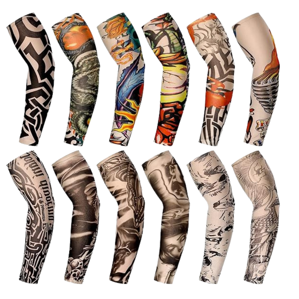 12 Pcs Fake Arm Sleeves Tattoo Sleeves Set Cover Realistic Soft Elasticity Arm Protection for Men Women 