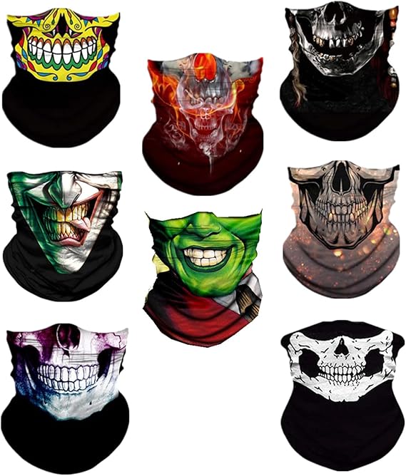 8PCS Scarves Bandanas Skull Face Tube Black Headband Multi Function Headwear Hat Scarf Ski Mask for Women Men