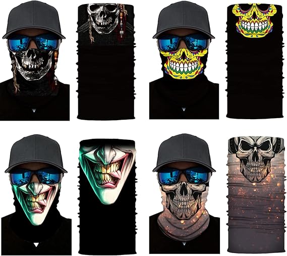 8PCS Scarves Bandanas Skull Face Tube Black Headband Multi Function Headwear Hat Scarf Ski Mask for Women Men