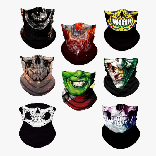 8PCS Scarves Bandanas Skull Face Tube Black Headband Multi Function Headwear Hat Scarf Ski Mask for Women Men