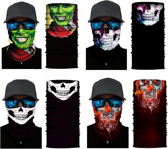 8PCS Scarves Bandanas Skull Face Tube Black Headband Multi Function Headwear Hat Scarf Ski Mask for Women Men