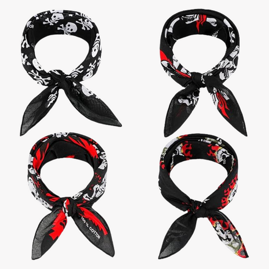 4 Pcs Bandana Cotton Squares Headwraps Pirate Skull Scarf Soft Lightweight Neckerchiefs Handkerchief for Men