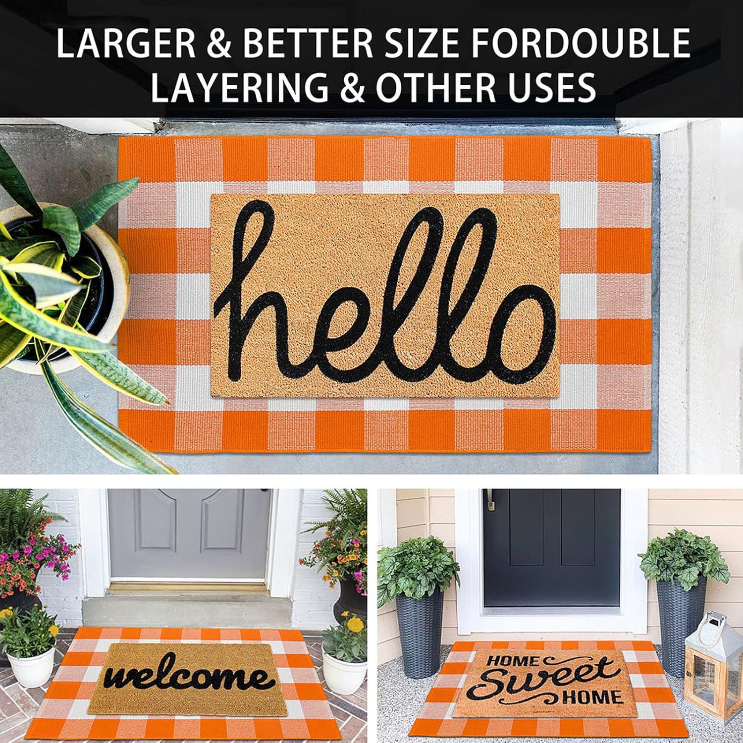  Buffalo Plaid Rug Orange and White Checke Rug Halloween Fall Door Mat Area Rugs Door Mat Outdoor Entrance for Front Porch Entryway Fall Farmhouse 27.5x43 Inches