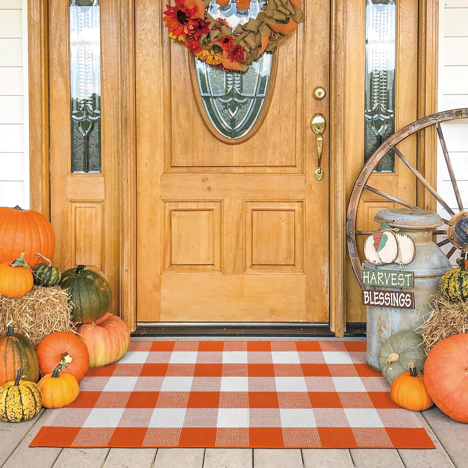  Buffalo Plaid Rug Orange and White Checke Rug Halloween Fall Door Mat Area Rugs Door Mat Outdoor Entrance for Front Porch Entryway Fall Farmhouse 27.5x43 Inches