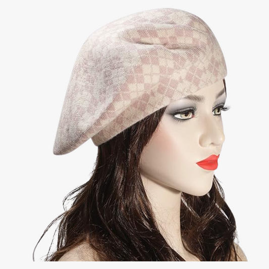 Womens French Beret Hat Reversible Knitted Thickened Warm Cap for Ladies Girls One Size