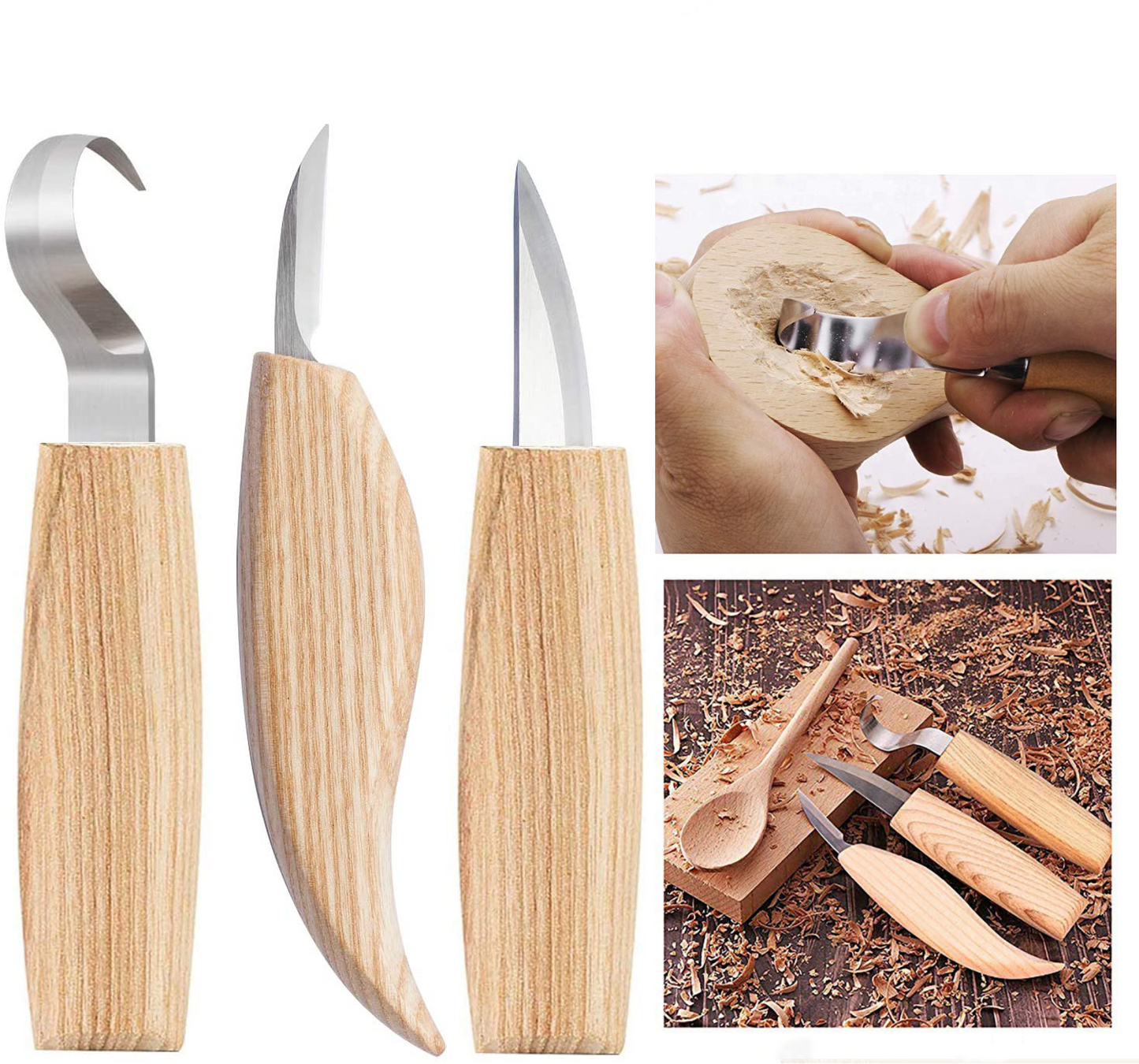 3Pcs Wood Carving Knife Cutter Whittling Hook Kit 155Mm DIY Craft Hand Tools Set