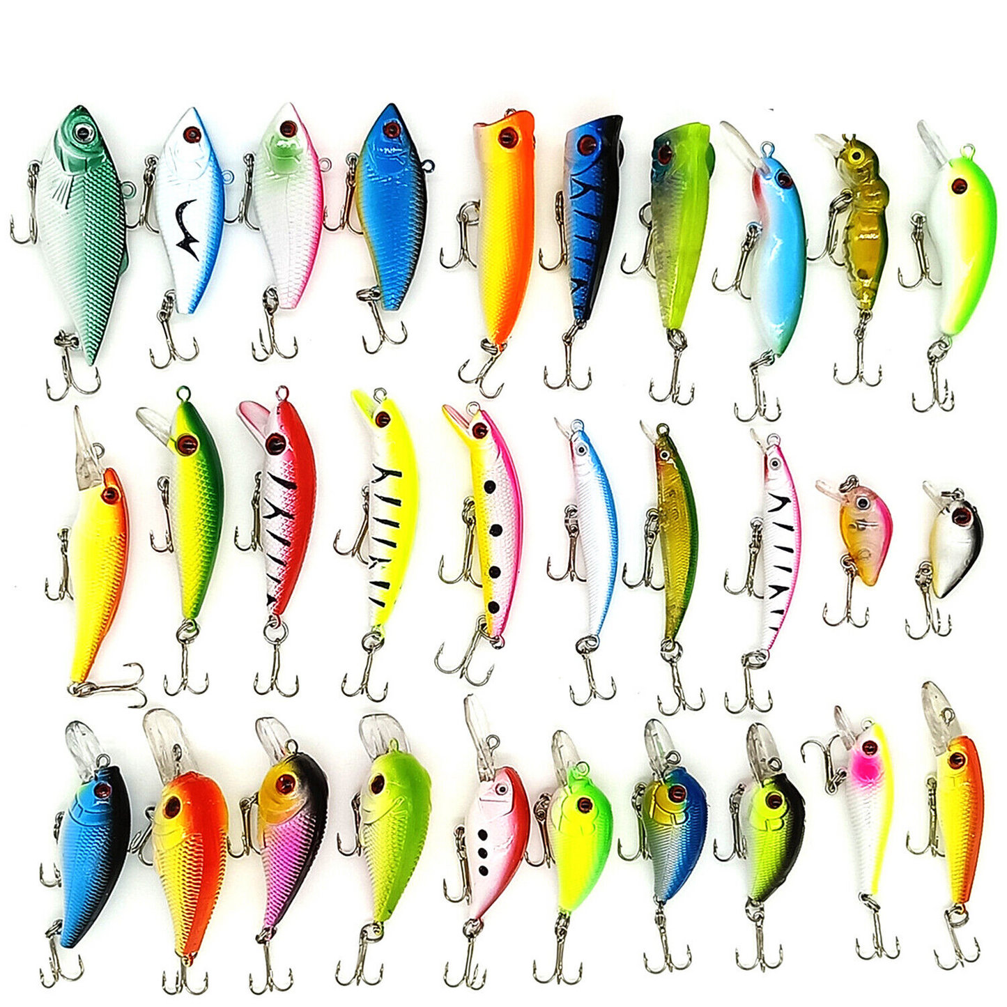 30PCS Kinds of Fishing Lures Crankbaits Hooks Minnow Baits Bass Tackle Crank Set