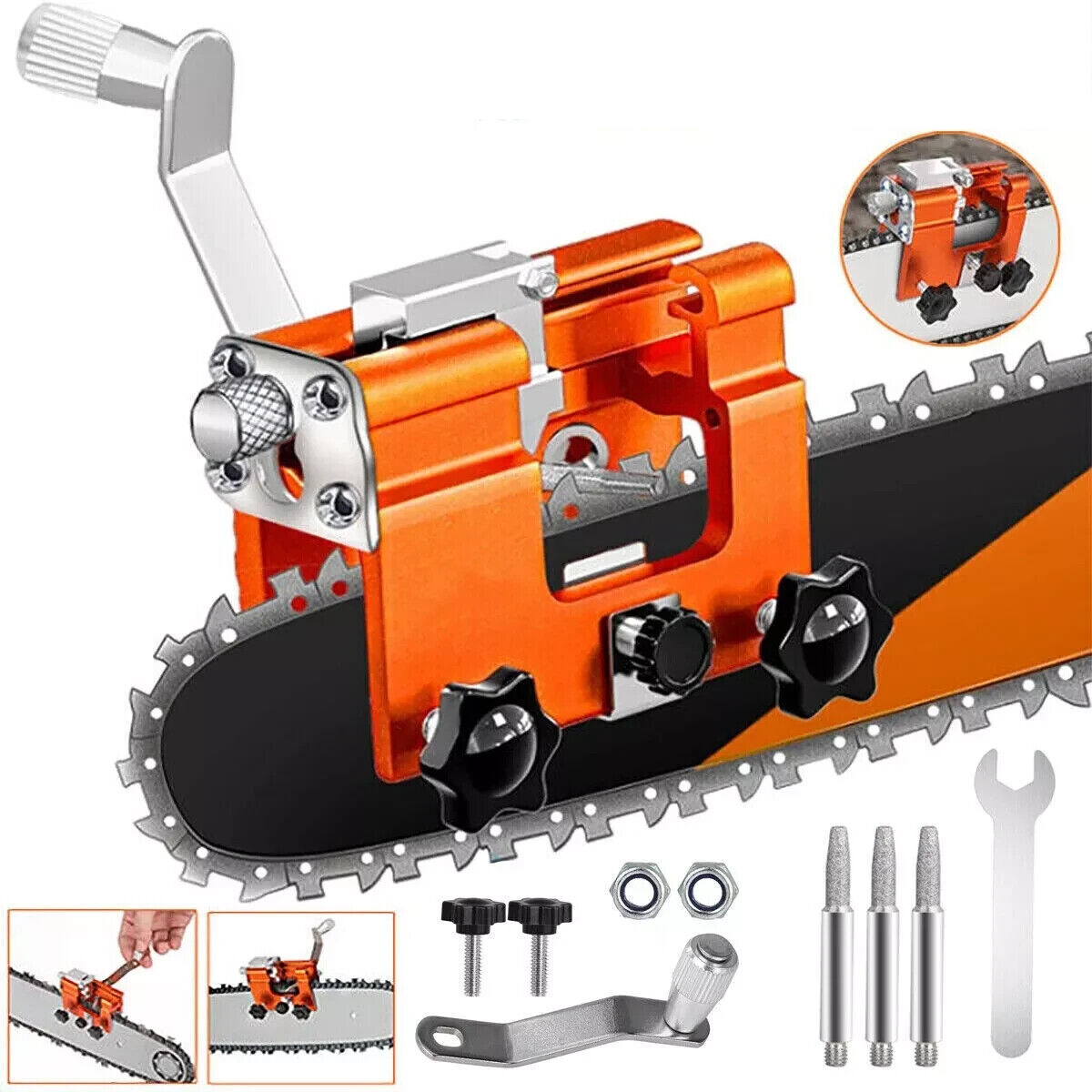 Heavy Duty Chainsaw Chain Sharpening Jig Portable Hand Crank Sharpener Tool Set