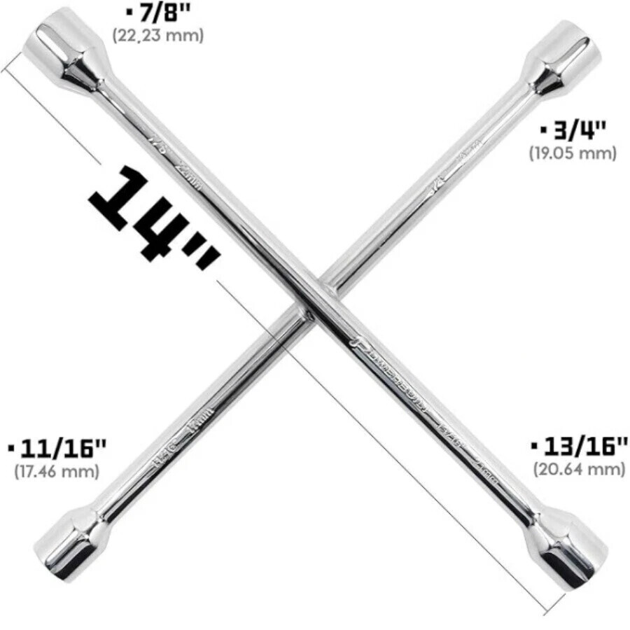 Universal Wrench 4 Way Lug Nut Tool 14'' Heavy Duty Socket Wheel Tire Change USA