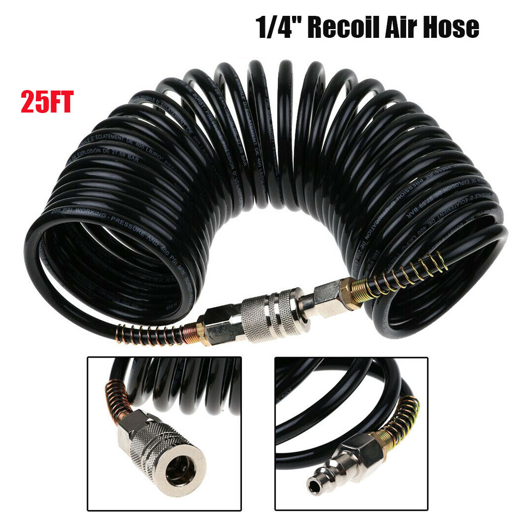 25FT Air Compressor Hose with 1/4'' NPT Fitting – Heavy-Duty Rubber for Roofing & Carpentry