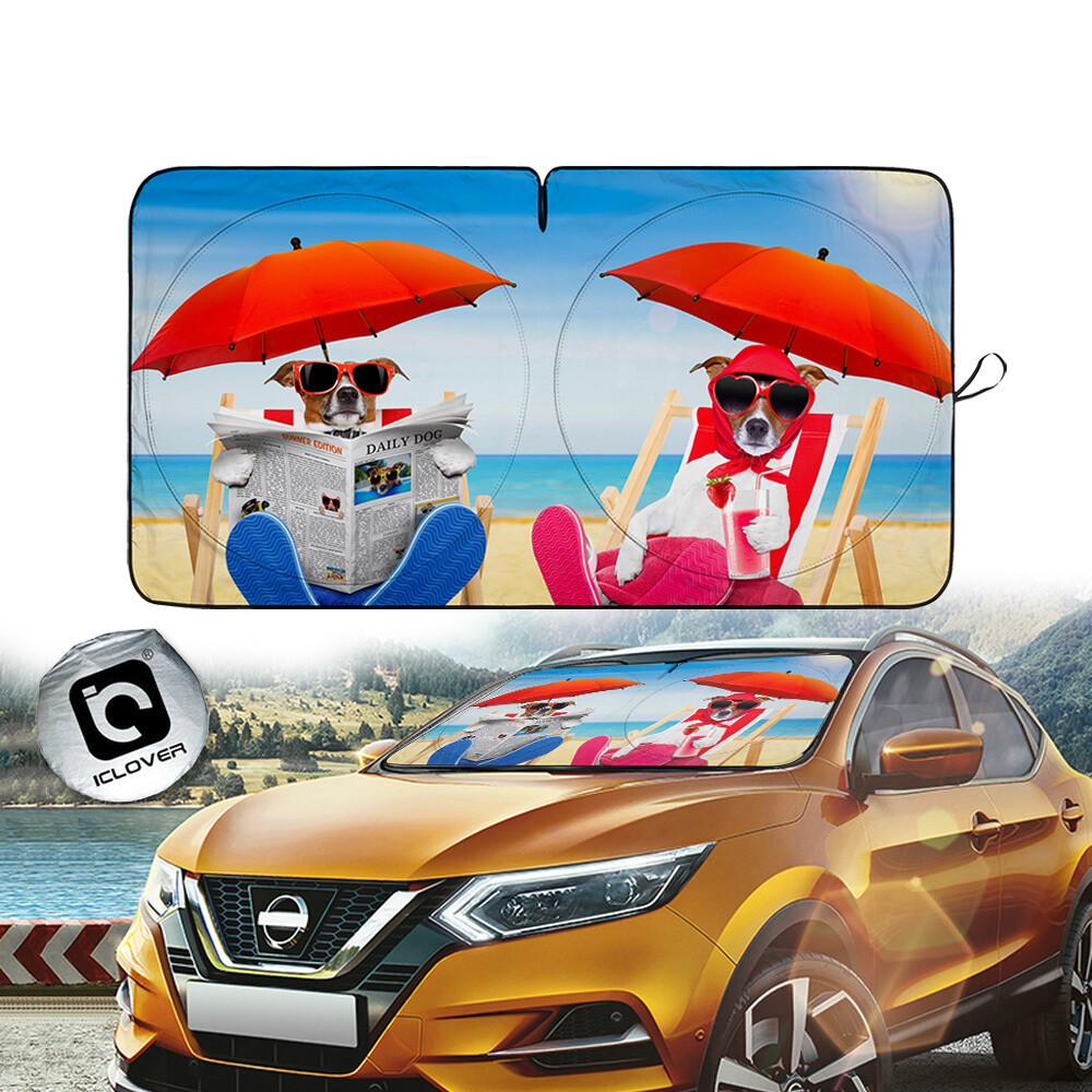 Funny Dogs Sunshade for Car Windshield – UV & Heat Protection | Fits Most Vehicles Car Auto Front Windshield Window Sun Shade Shield Cover Visor UV Block Foldable