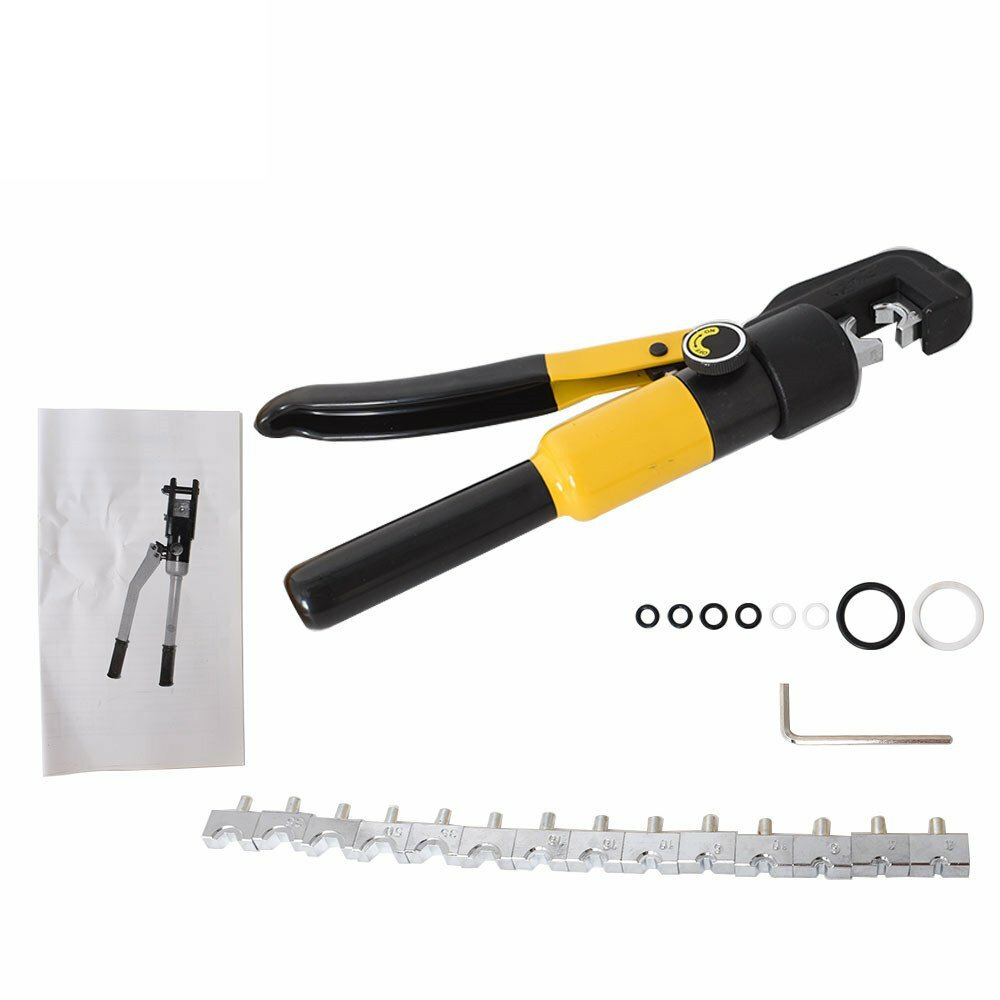 10 Ton Hydraulic Crimper Crimping Tool Wire Battery Cable Lug Terminal W/ 8 Dies