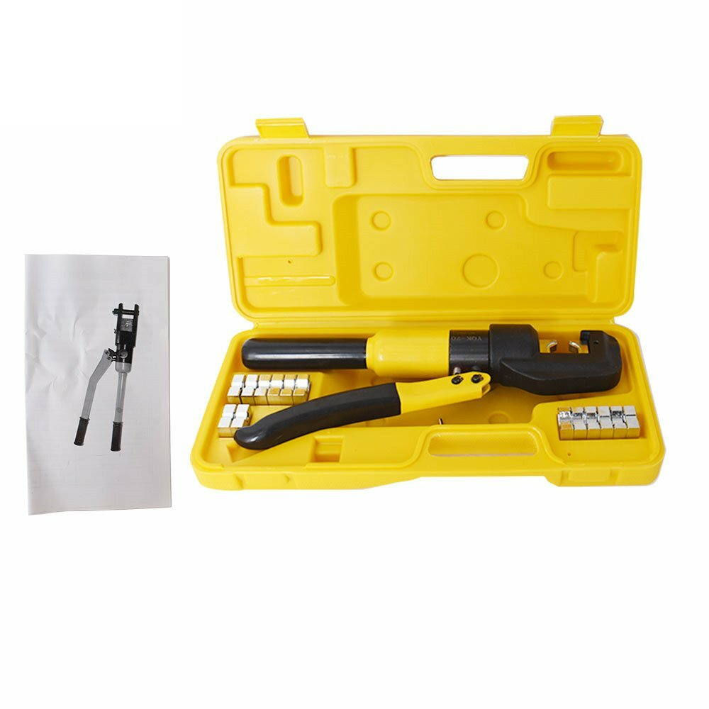 10 Ton Hydraulic Crimper Crimping Tool Wire Battery Cable Lug Terminal W/ 8 Dies