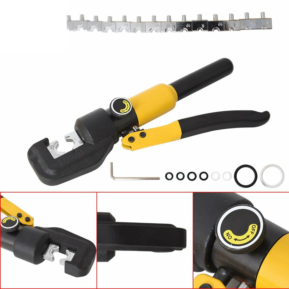 10 Ton Hydraulic Crimper Crimping Tool Wire Battery Cable Lug Terminal W/ 8 Dies