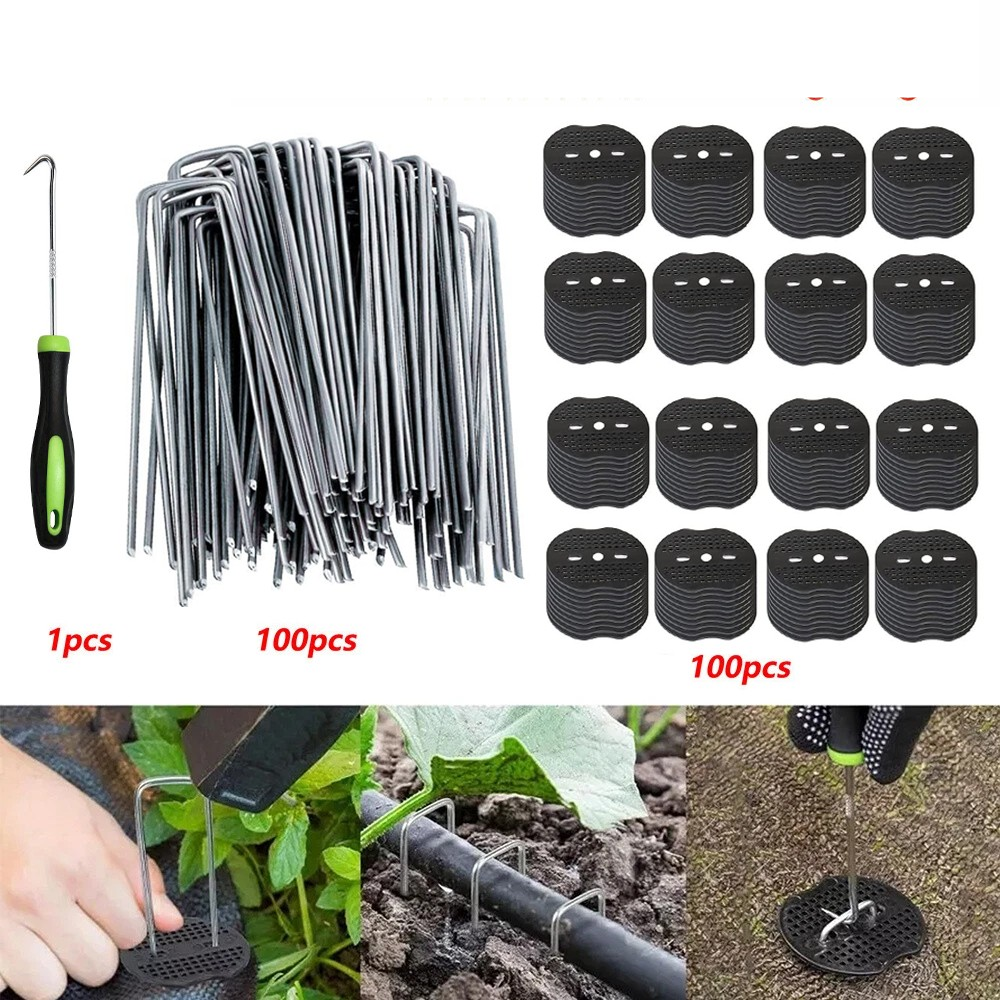 101 Pack Stainless Garden Stakes Landscape Staples Set with Mats& Precision Hook