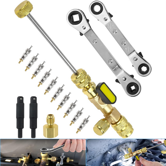 HVAC Wrench Tool AC Schrader Valve Core Remover Set 1/4 and 5/16 Port Installer