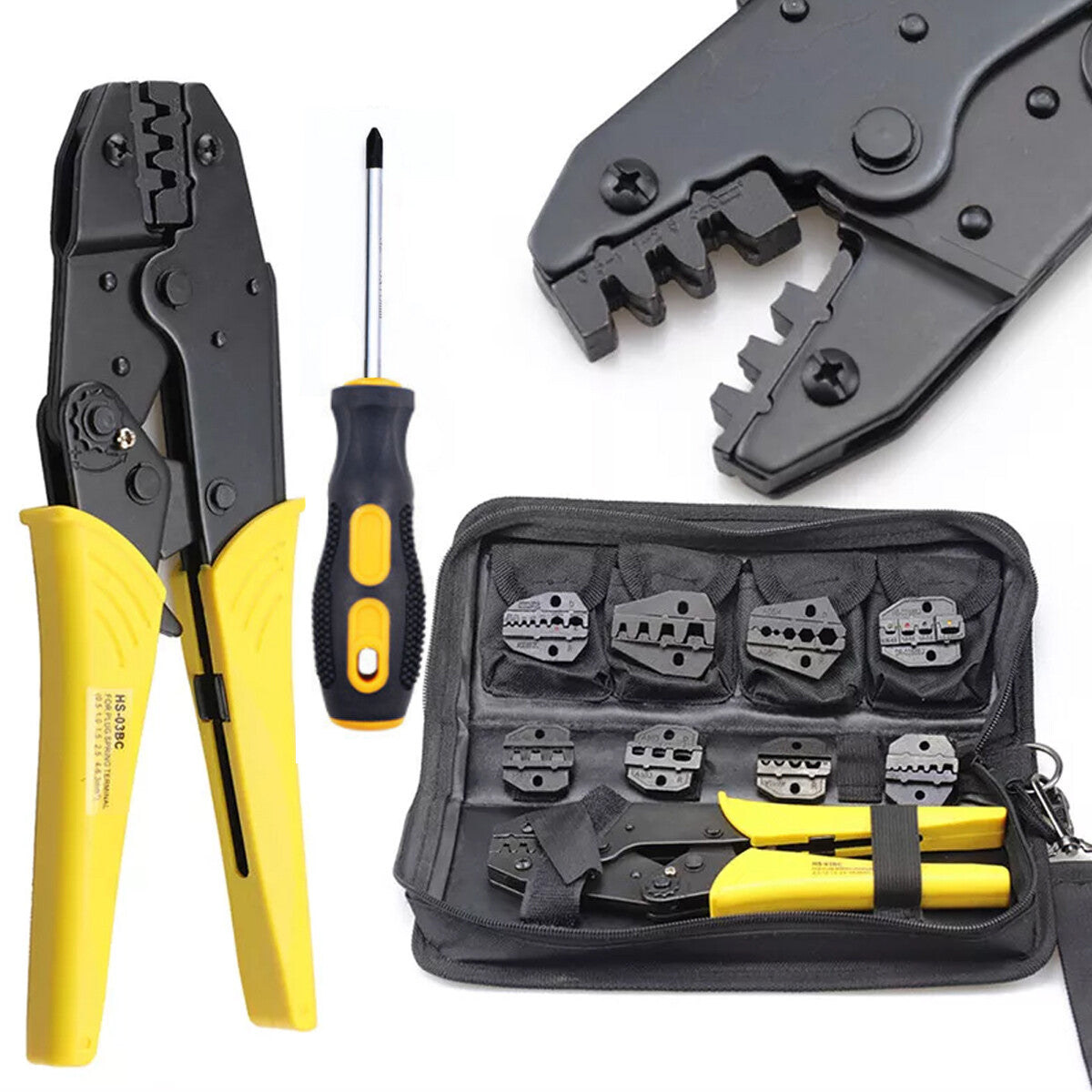Ratcheting Crimping Tool Kit Cord End Terminals Wire Crimper Pliers 8Dies W/Case