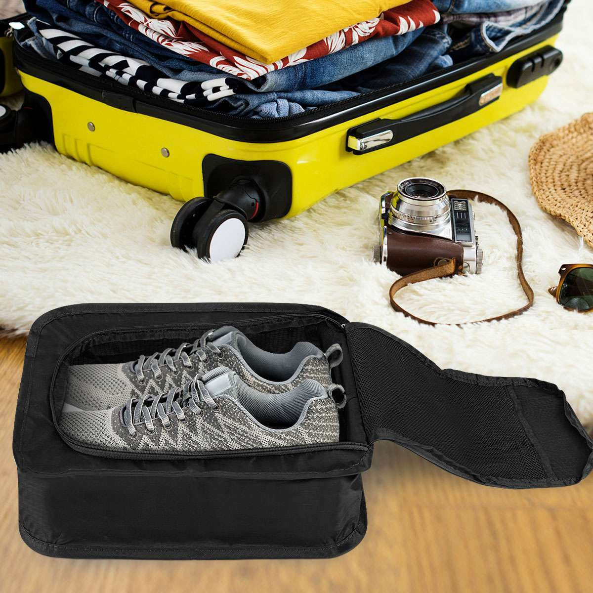 Golf Shoes Bag Zipped Sports Bag Shoe Carrying Case Breathable W/ Top-Handle
