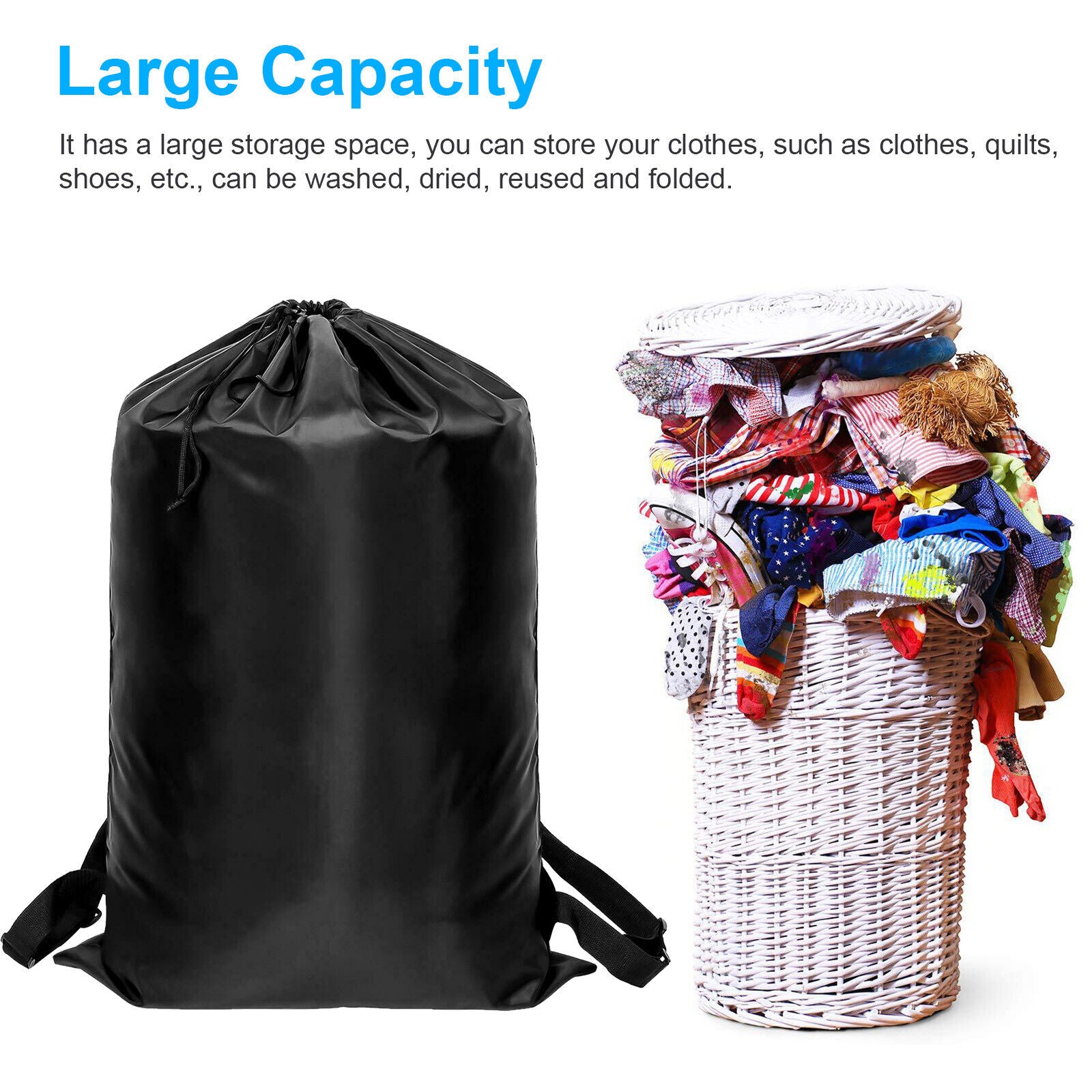 Extra Large Laundry Bag Backpack Heavy Duty Washing Clothes Drawstring 61X92 CM