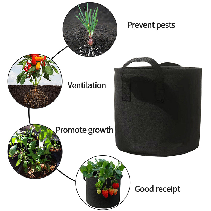 5 Gallon Plant Grow Bags Fabric Pot Nursery Soil Nonwoven W/ Handle 10 Pack