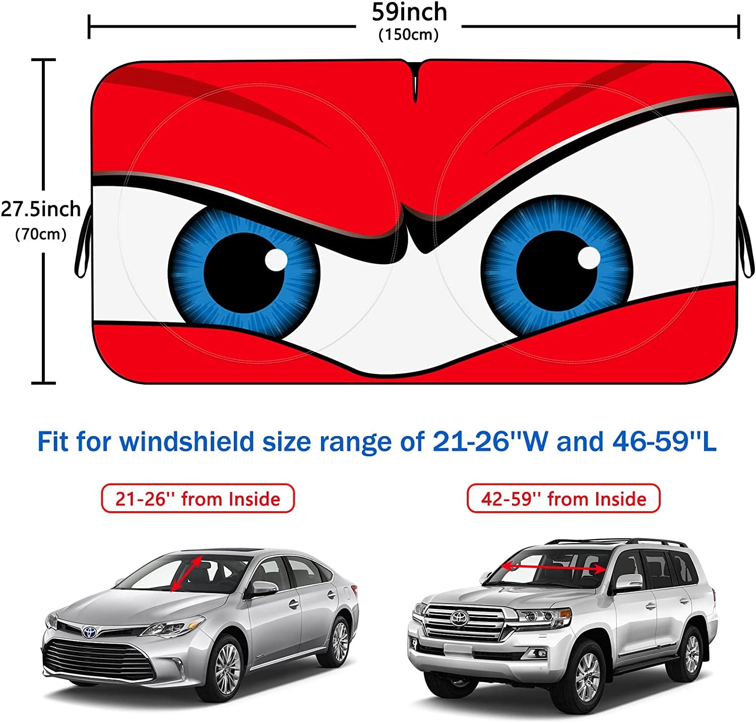 Car Sun Shade Funny Car Eyes Sun Visor for Car Windshield Foldable 59‘’x27.5‘’ Car Windshield Sun Shade