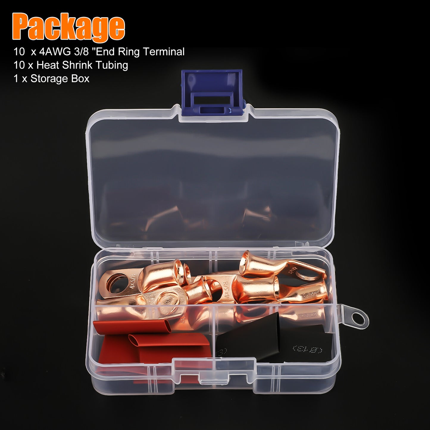 20Pcs 4 AWG Gauge Copper Lugs W/ BLACK & RED Heat Shrink End Ring Terminals Wire
