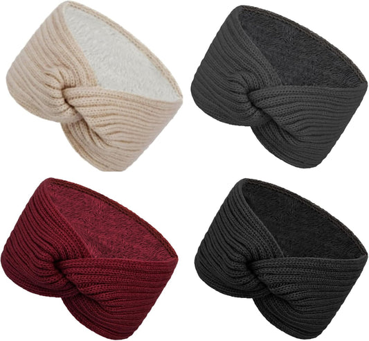 Warm Winter Headbands for Women Cable Crochet Turban Ear Warmer Headband Gifts with Plush