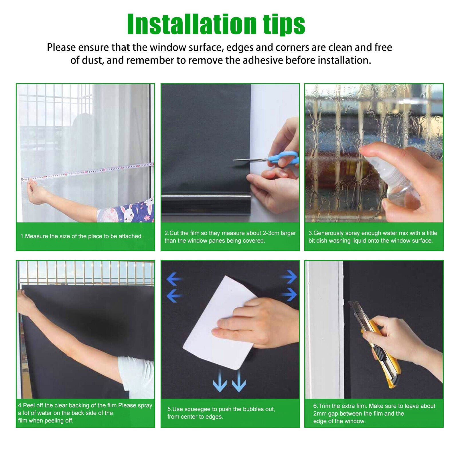 Blackout Window Film 100% Light Blocking Room Darkening UV Static Cling Cover