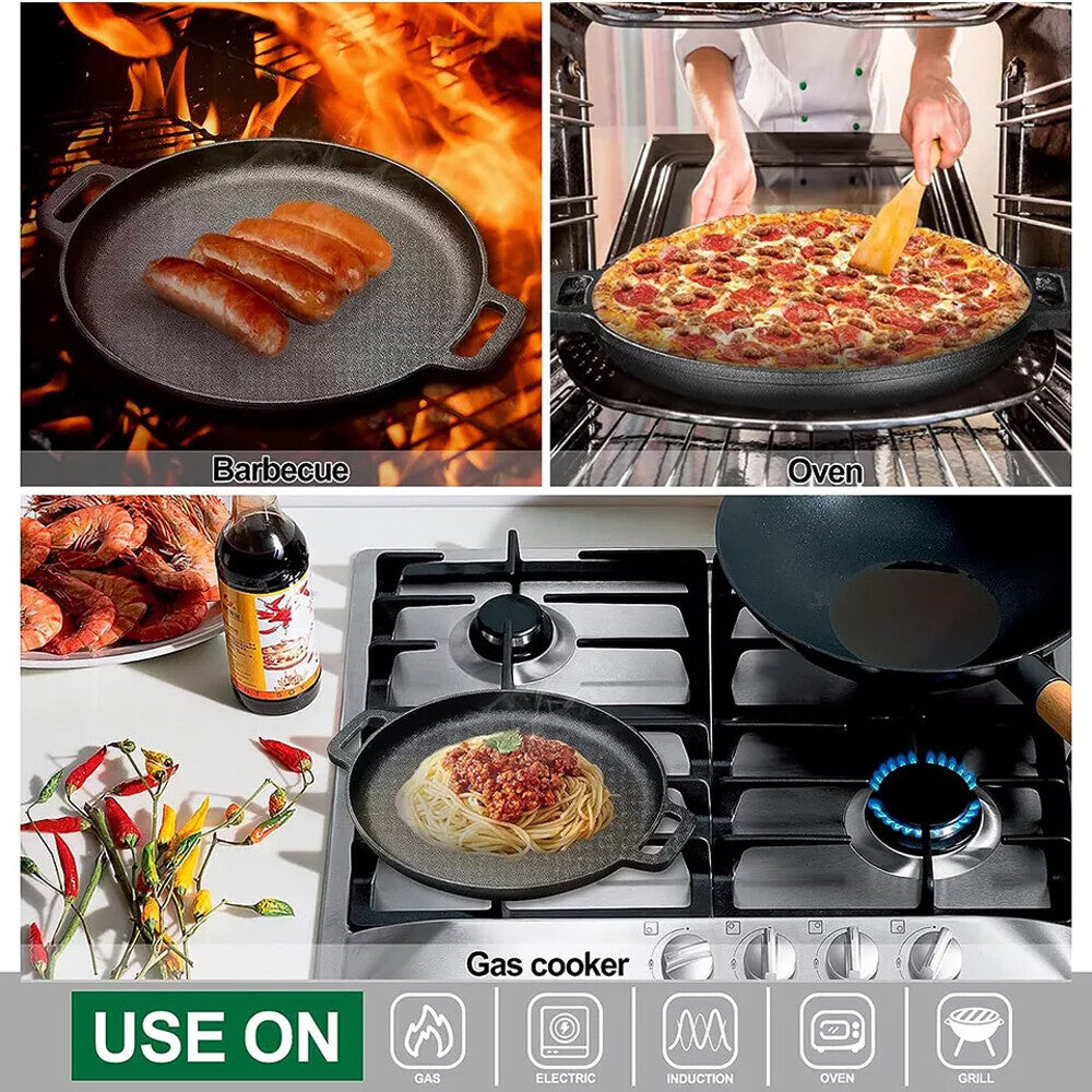 11'' Cast Iron Pizza Pan Kit Skillet Kitchen Cookware Frying Baking Cooking US